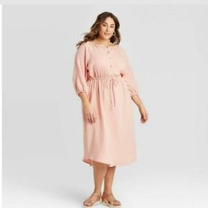 Women's 3/4 Sleeve 4X Button Front Dress, Pink